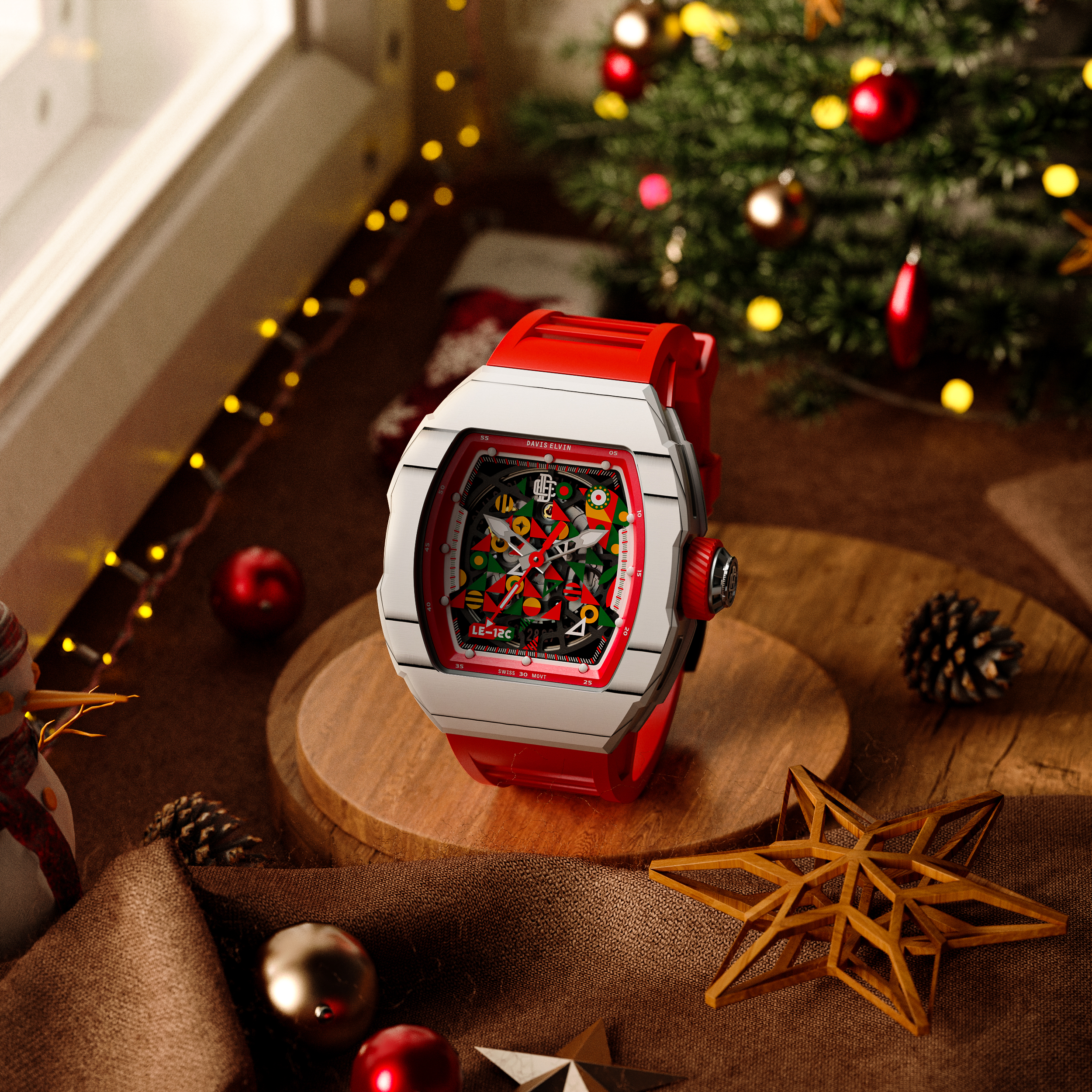 christmas，surface，keyshot，gules，snow，indoor，Realistic，