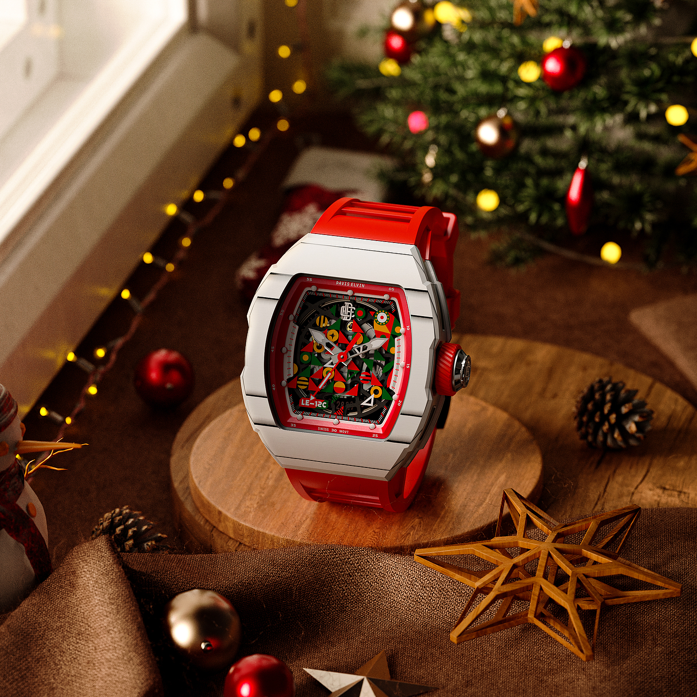 christmas，surface，keyshot，gules，snow，indoor，Realistic，