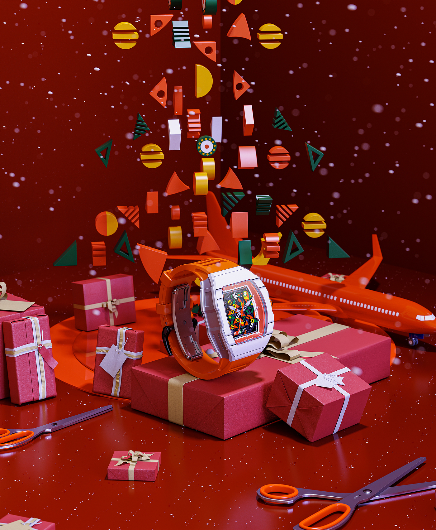 圣诞，表，keyshot，红色，雪，室内，写实，