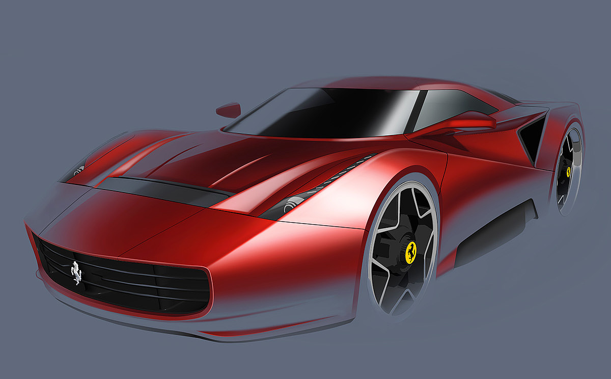 Ferrari，automobile，industrial design，Hand drawing，Render，