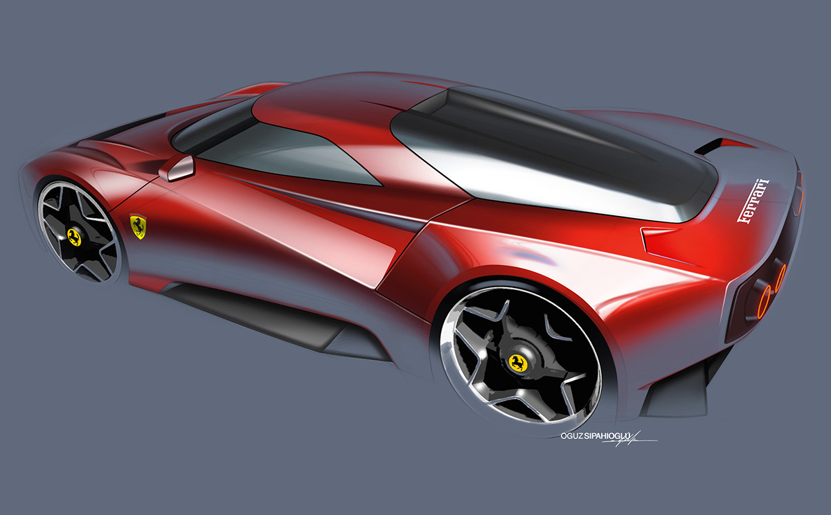 Ferrari，automobile，industrial design，Hand drawing，Render，