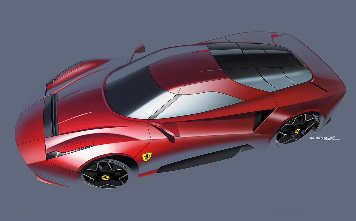 Ferrari，automobile，industrial design，Hand drawing，Render，