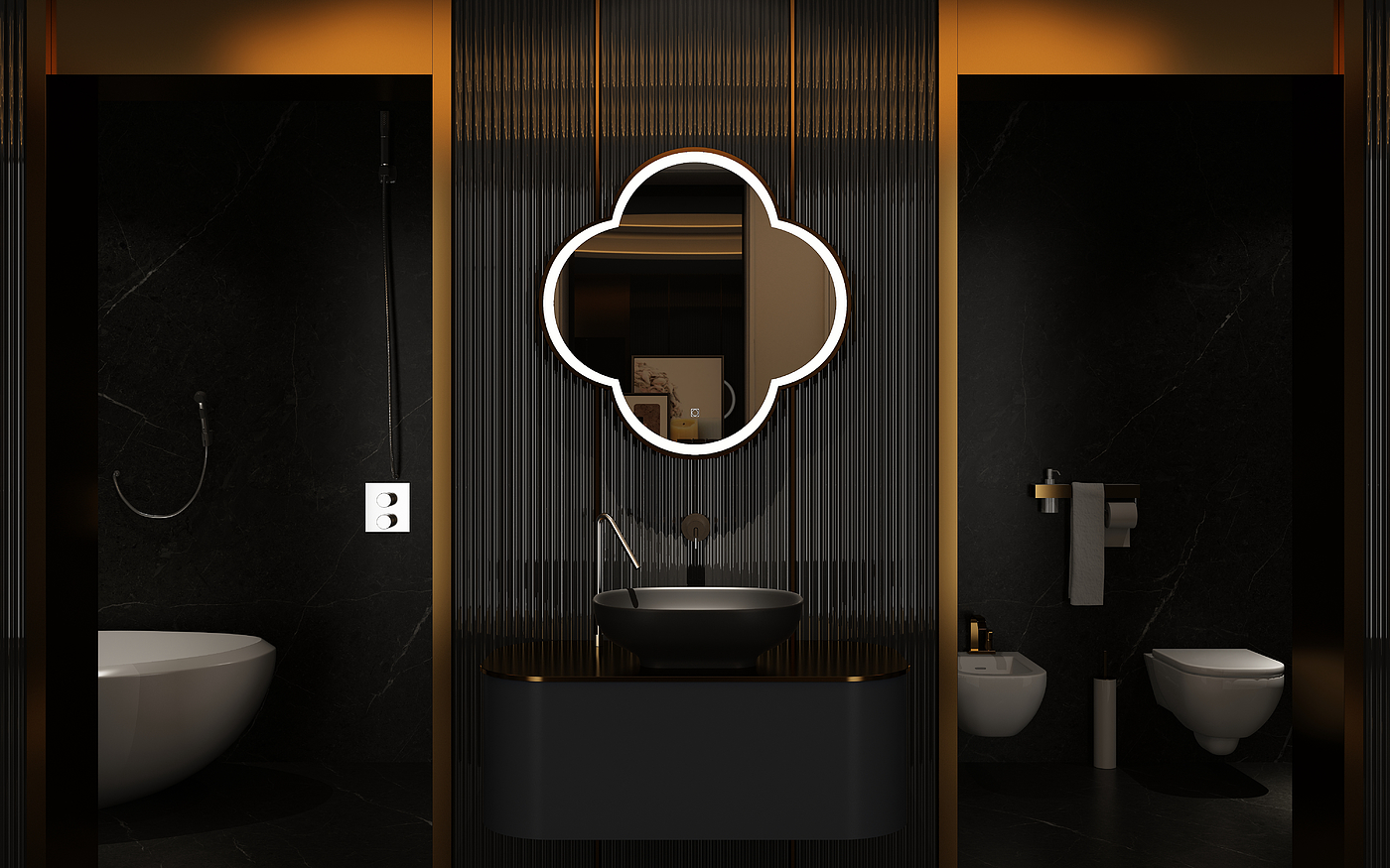 mirror，product design，bathroom，Bathroom cabinet，Light luxury，Diablo furniture，Advanced black，