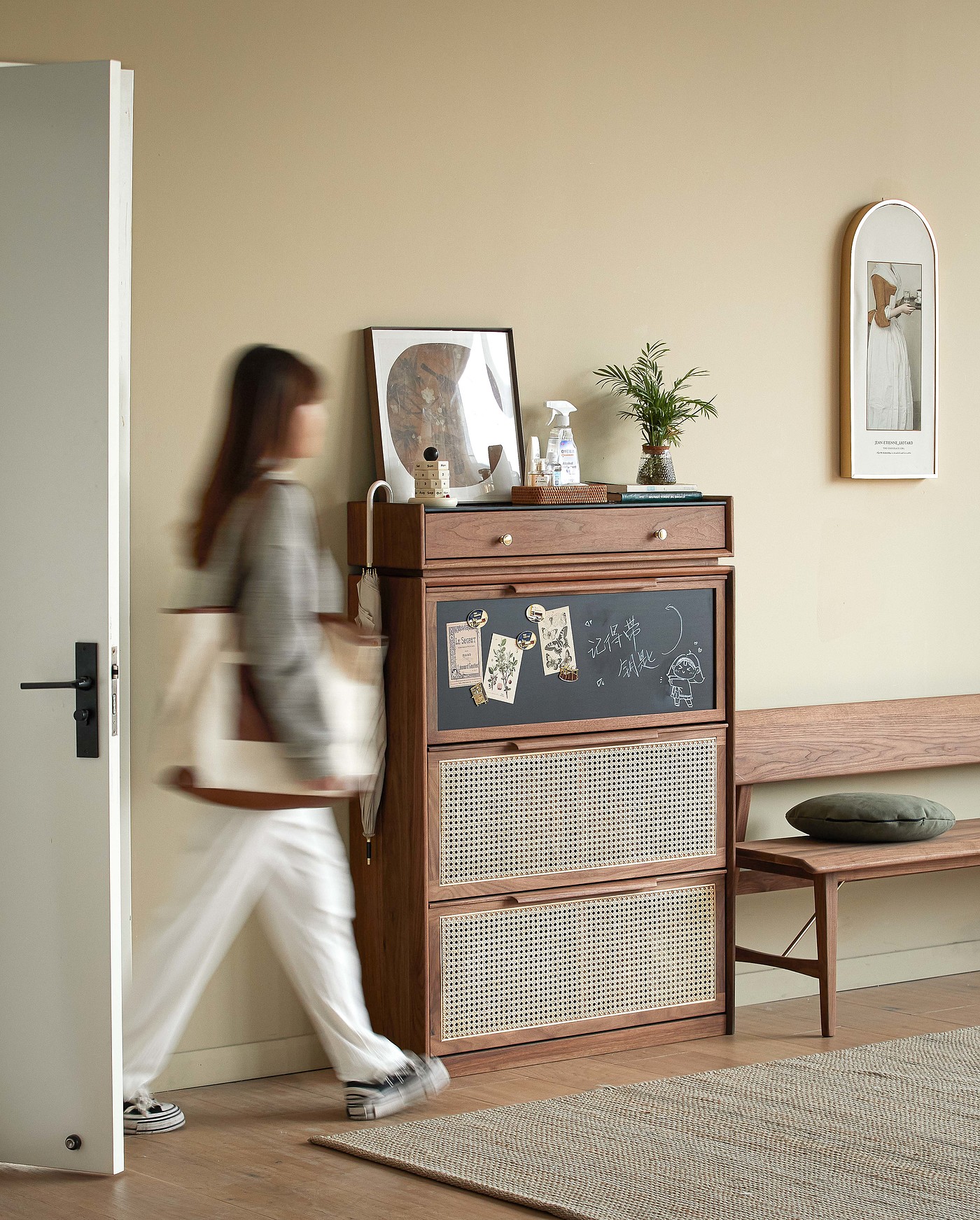 Shoe cabinet design，furniture design ，North American black walnut，Porch，
