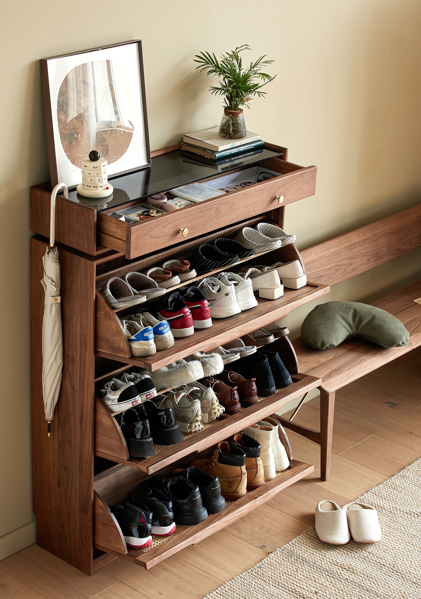 Shoe cabinet design，furniture design ，North American black walnut，Porch，