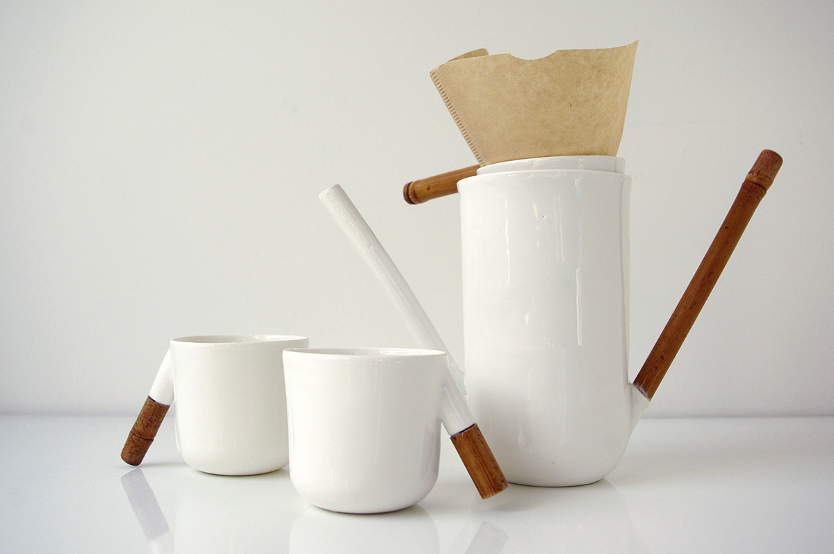 product design，white，woodiness，ceramics，coffee service，Coffee Drip Set，