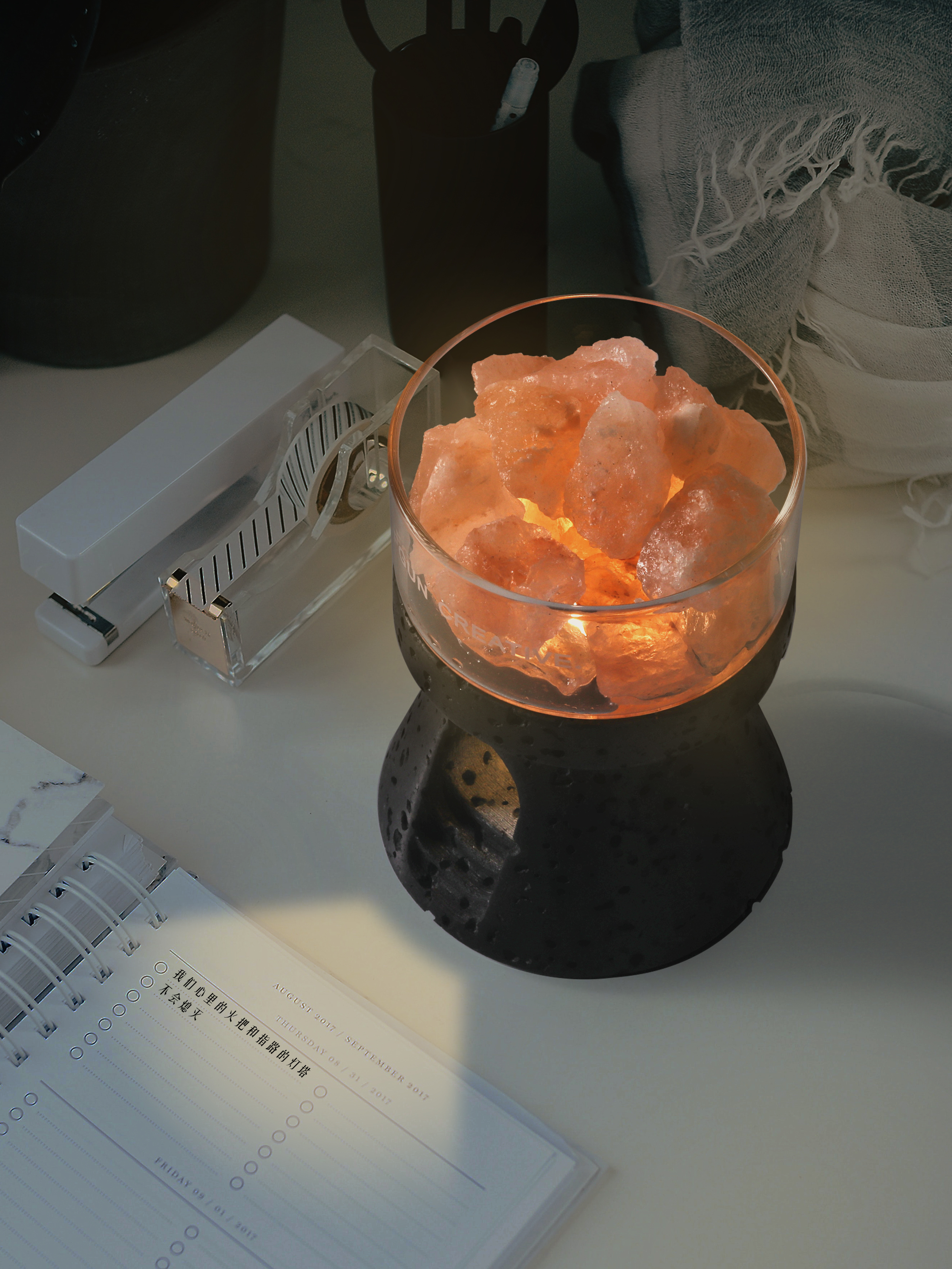 Fragrant nightlight，Marble design，Natural black cave stone，Aromatherapy，