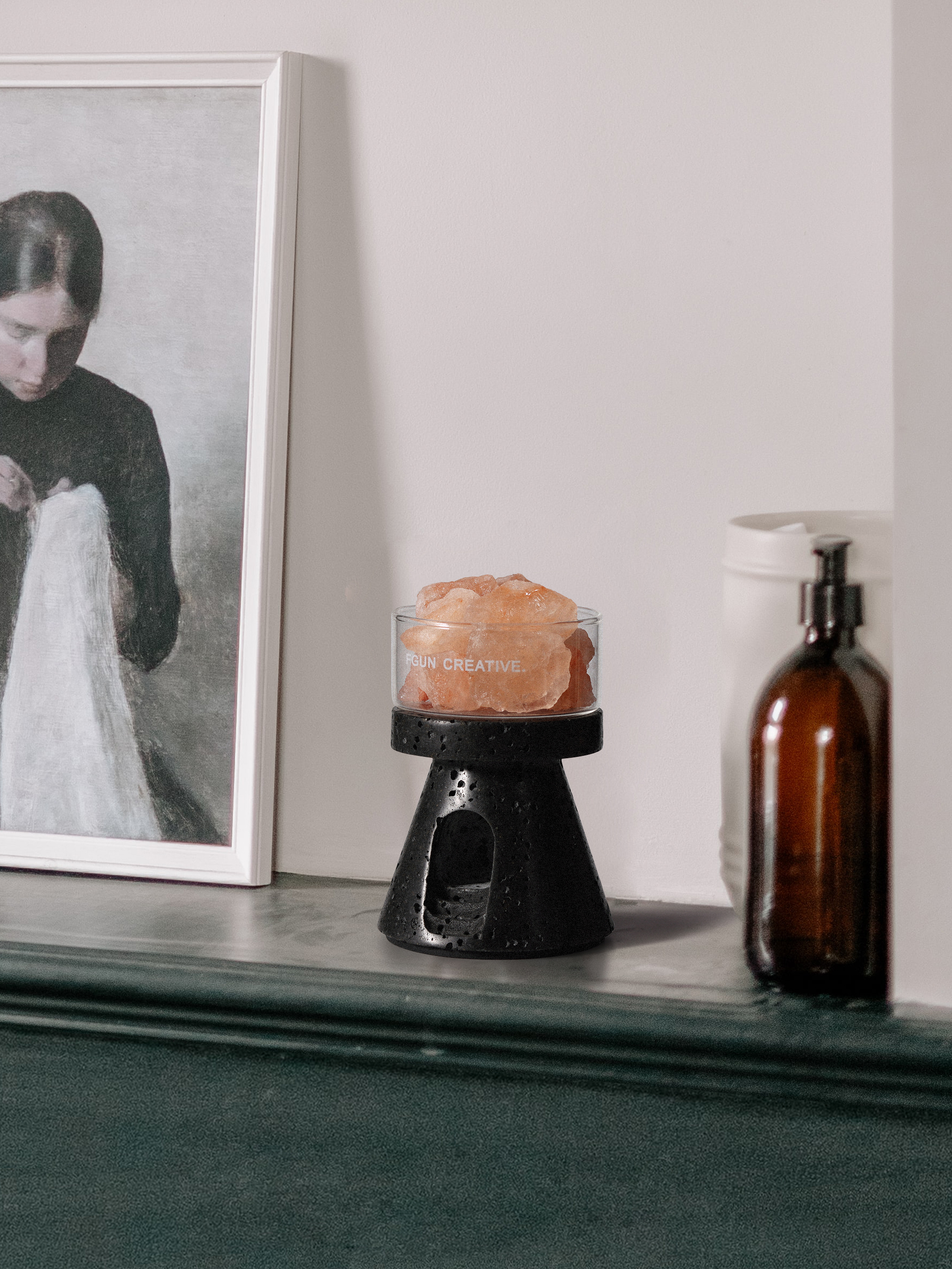 Fragrant nightlight，Marble design，Natural black cave stone，Aromatherapy，