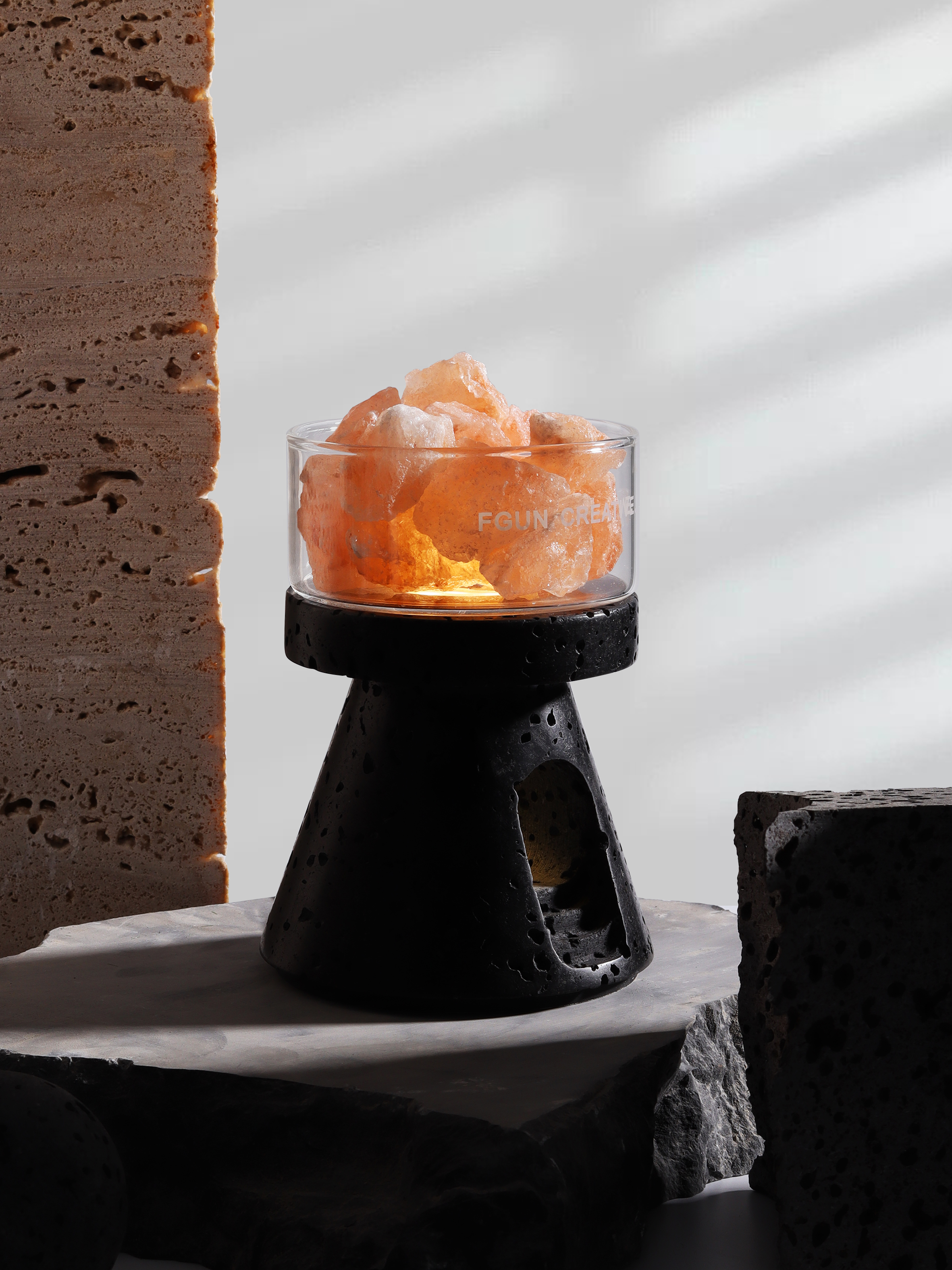 Fragrant nightlight，Marble design，Natural black cave stone，Aromatherapy，