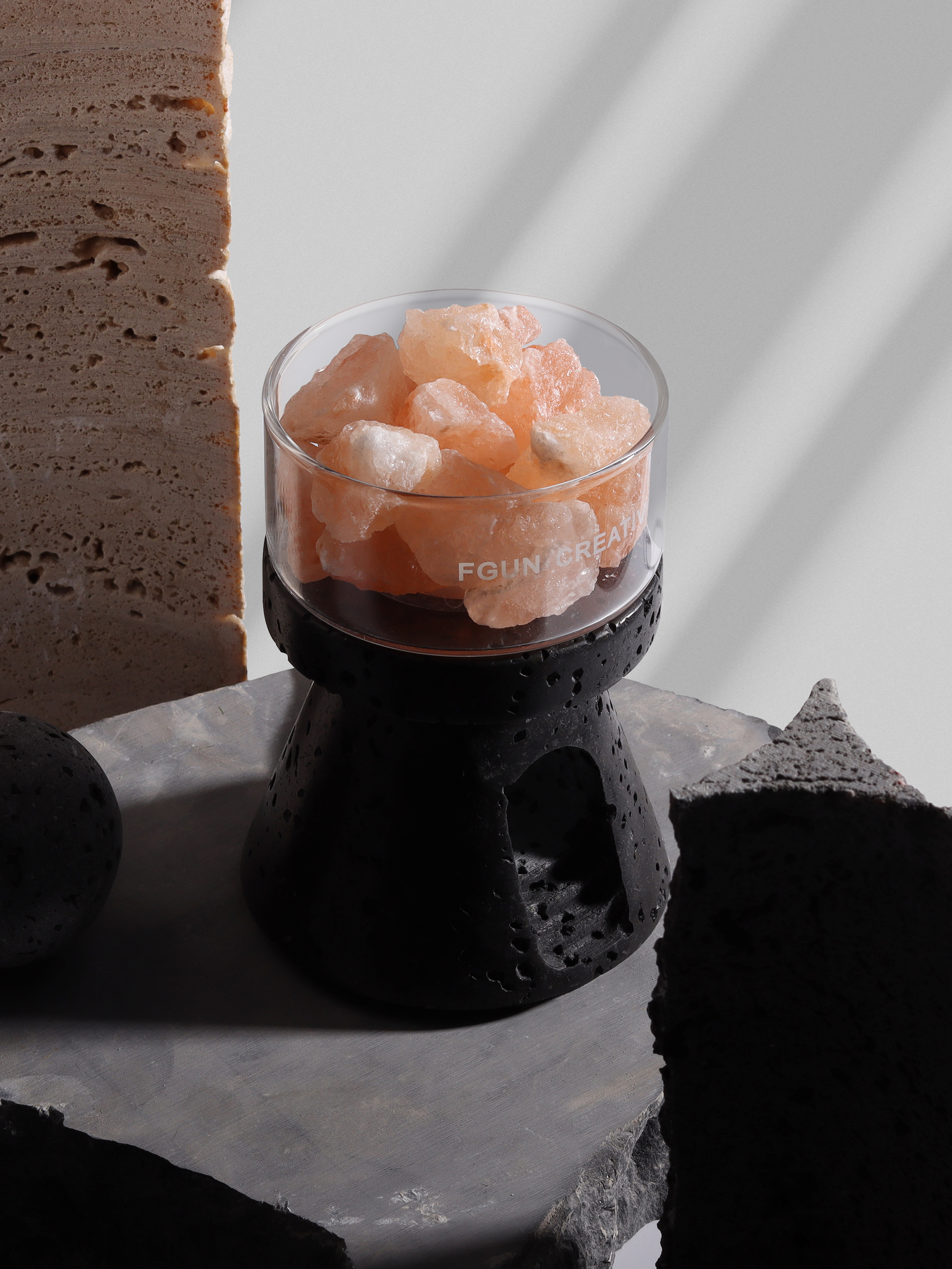 Fragrant nightlight，Marble design，Natural black cave stone，Aromatherapy，