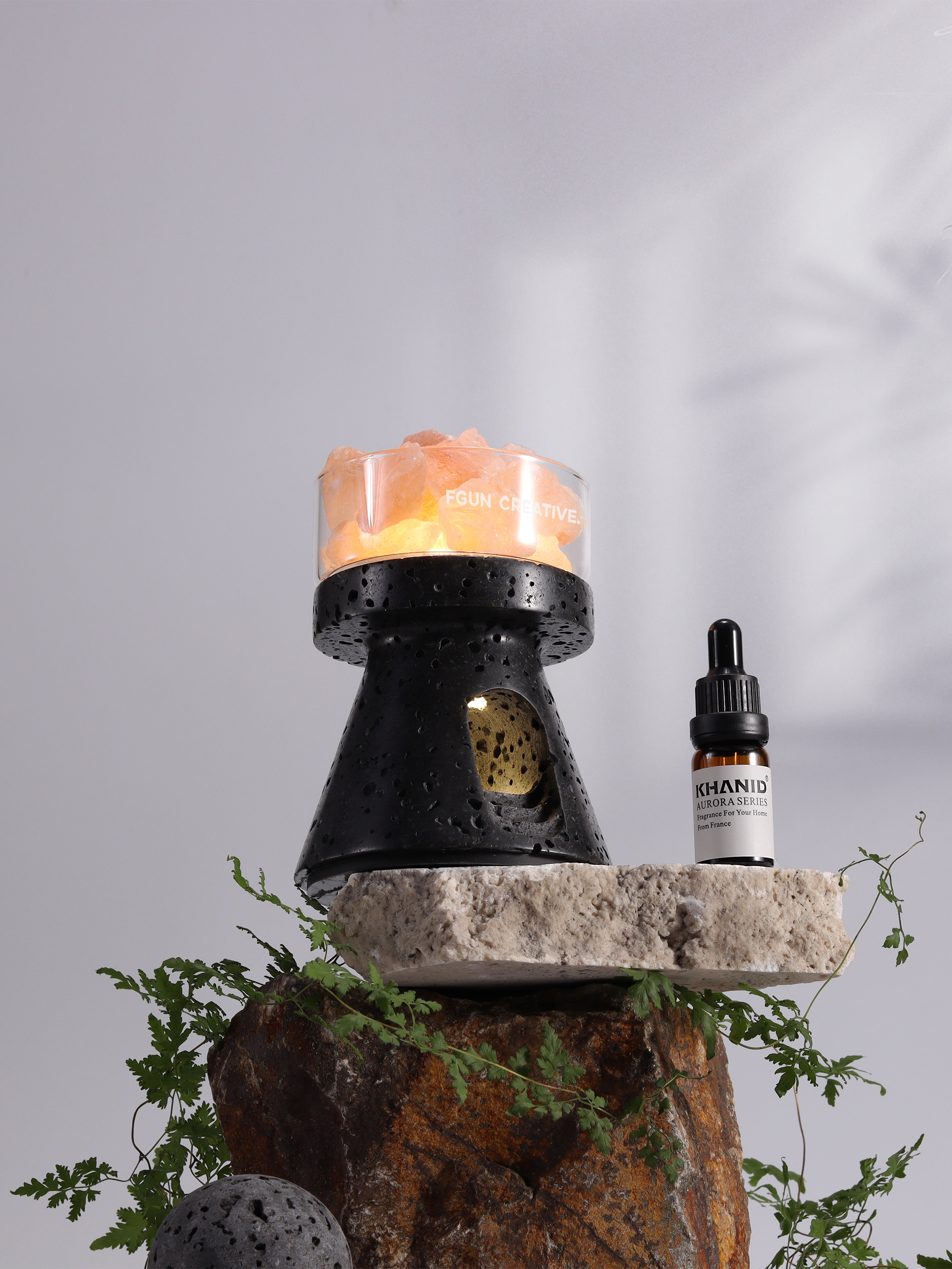 Fragrant nightlight，Marble design，Natural black cave stone，Aromatherapy，