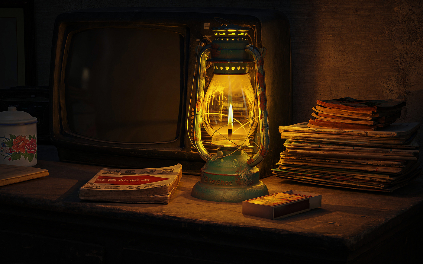 keyshot，kerosene lamp，