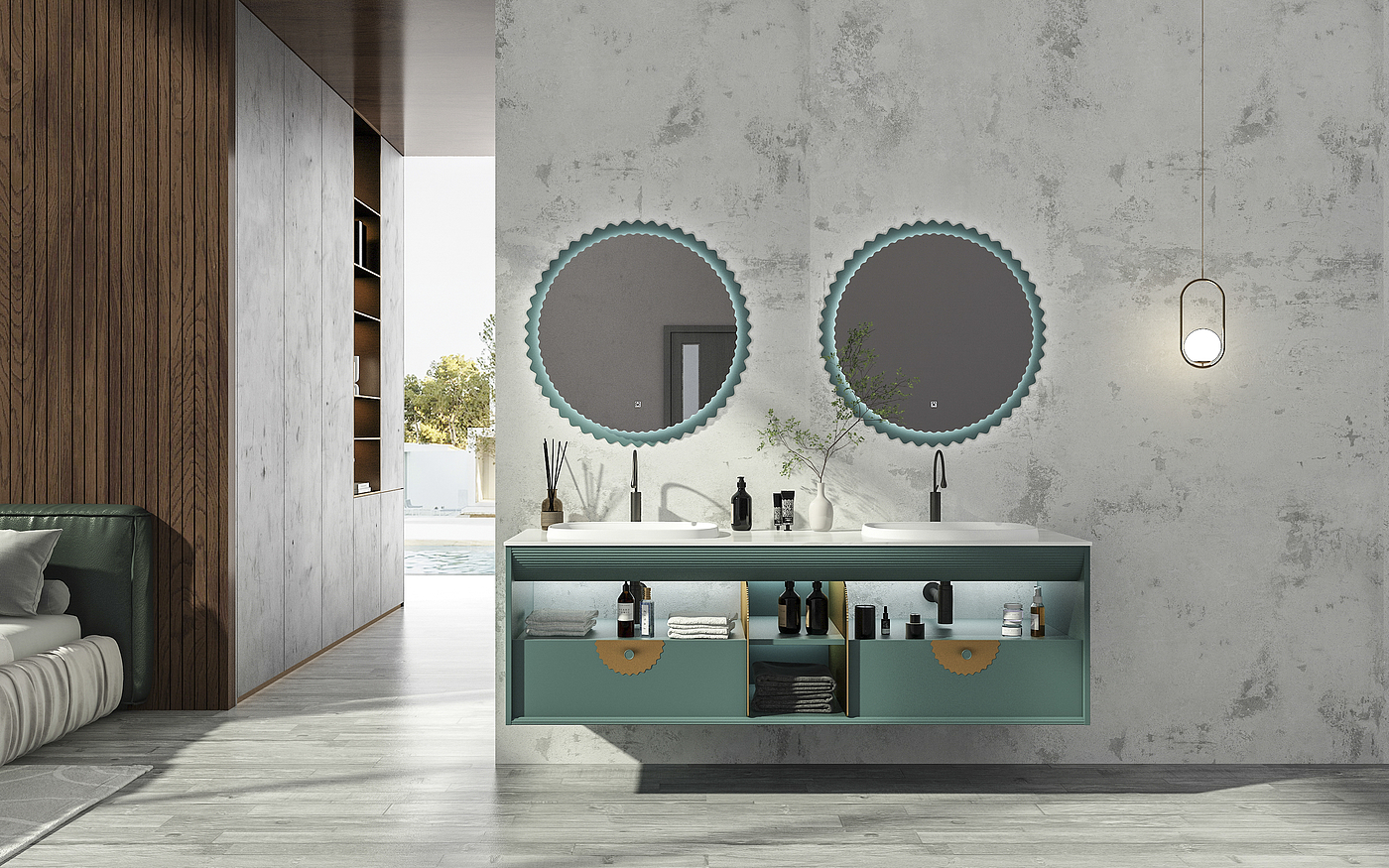 avocado，Light luxury，Bathroom cabinet，Wash basin，product design，mirror，