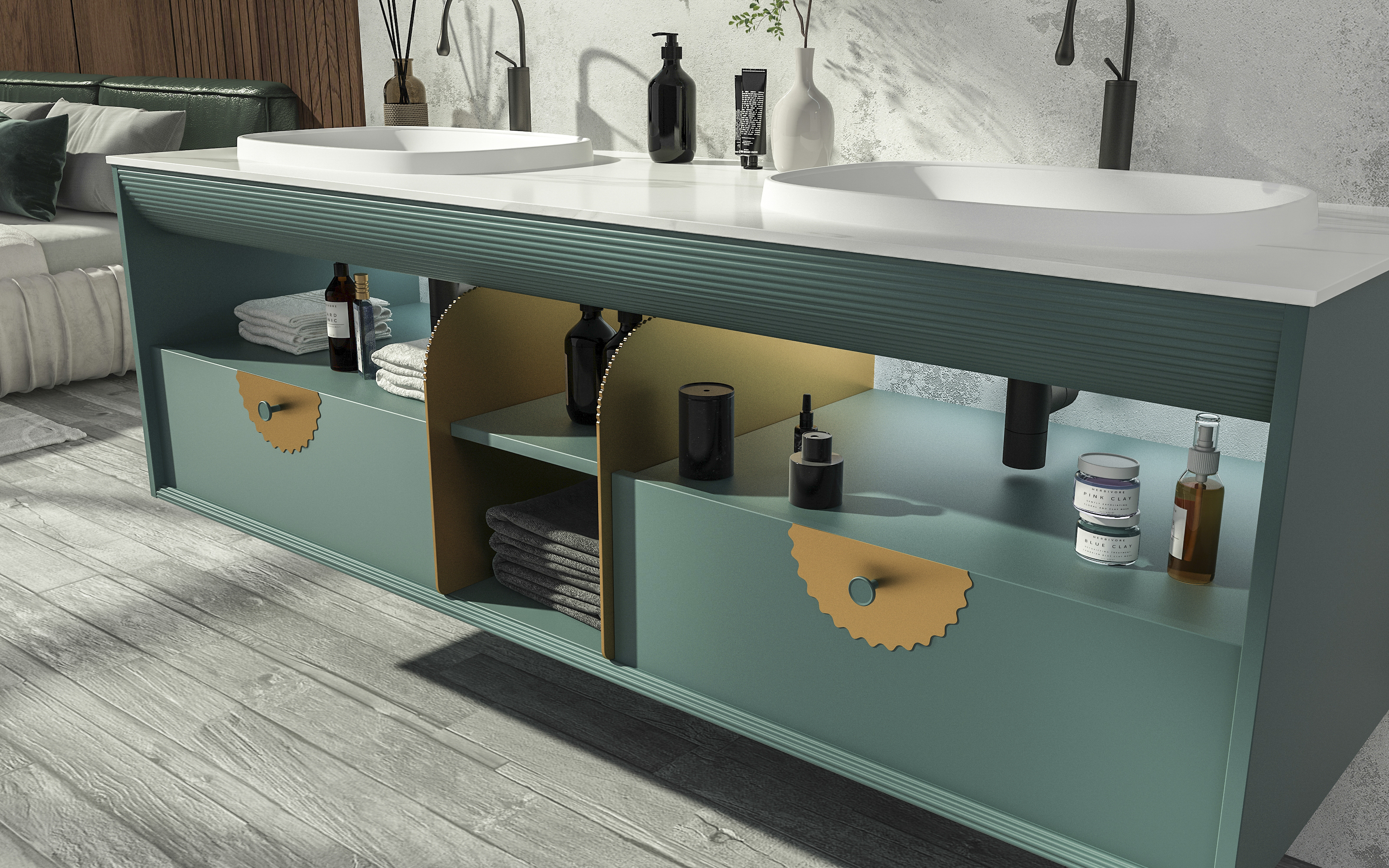 avocado，Light luxury，Bathroom cabinet，Wash basin，product design，mirror，