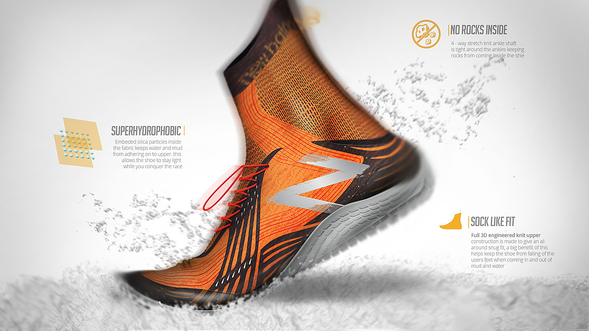 orange，product design，NB Mud Runners，Running shoes，