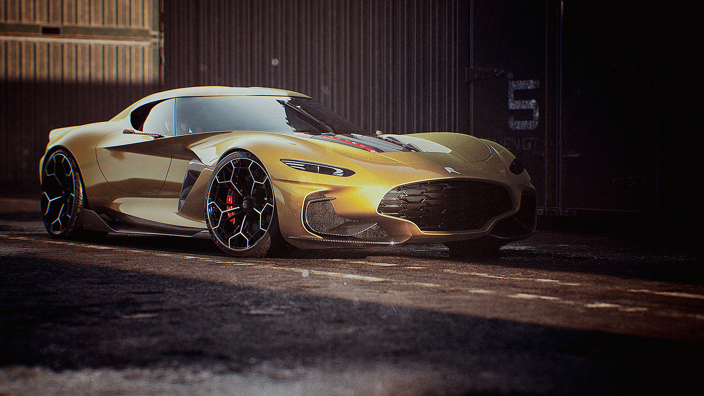 Sports car，conceptual design，yellow，CGI rendering，Automobile design，