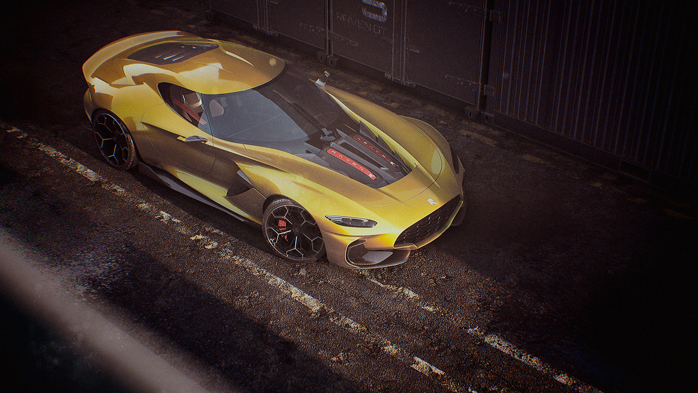 Sports car，conceptual design，yellow，CGI rendering，Automobile design，