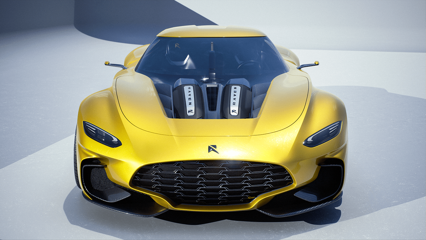 Sports car，conceptual design，yellow，CGI rendering，Automobile design，