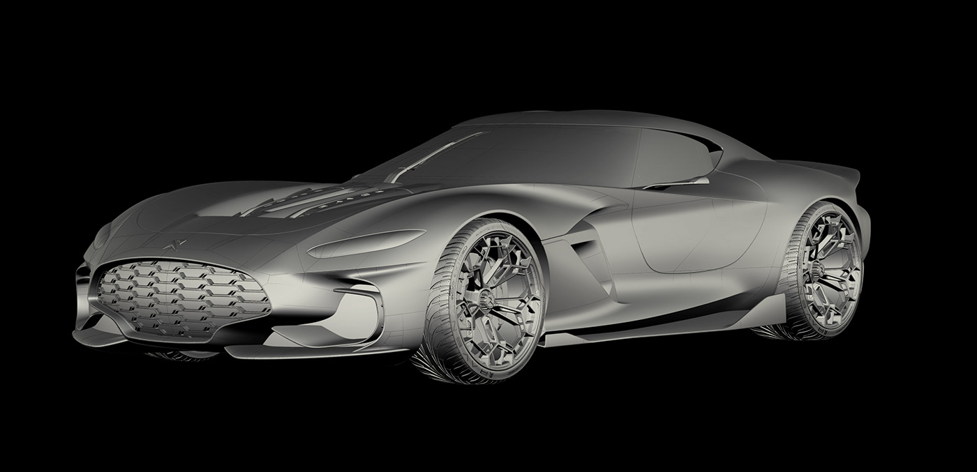 Sports car，conceptual design，yellow，CGI rendering，Automobile design，