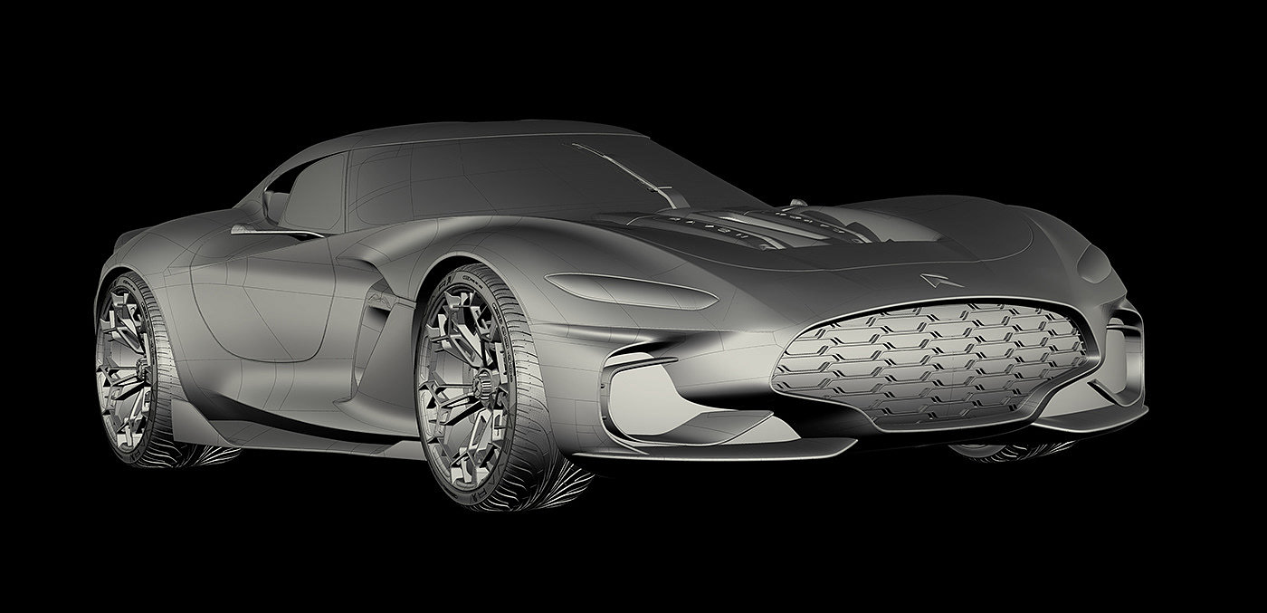 Sports car，conceptual design，yellow，CGI rendering，Automobile design，