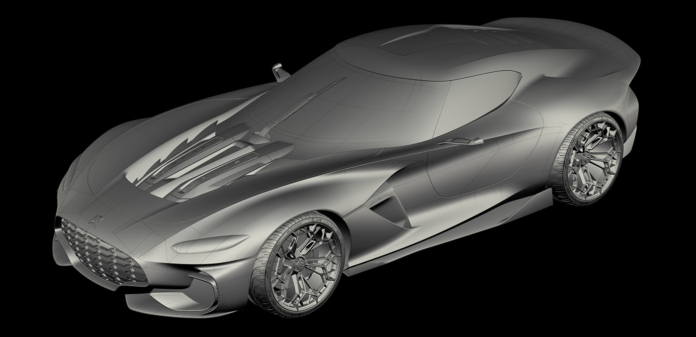 Sports car，conceptual design，yellow，CGI rendering，Automobile design，