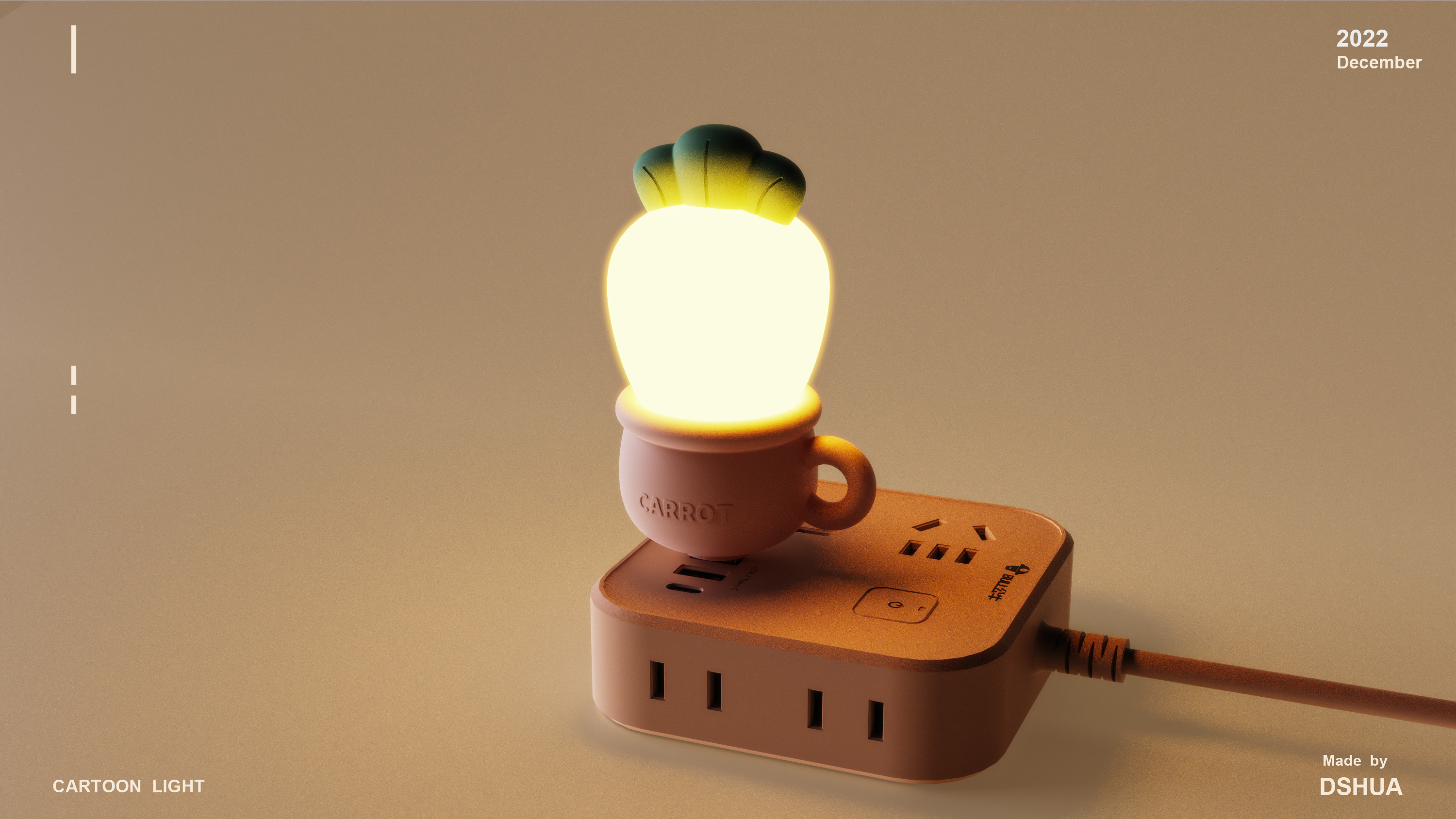 Cartoon，Night light，Carrot，rabbit，cloud，