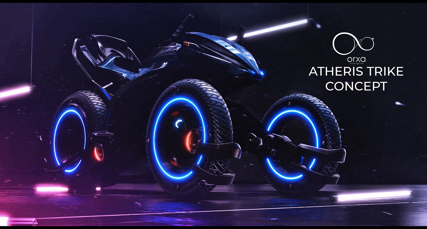 concept，three wheeled motorcycle，Appearance design，Cool，future，
