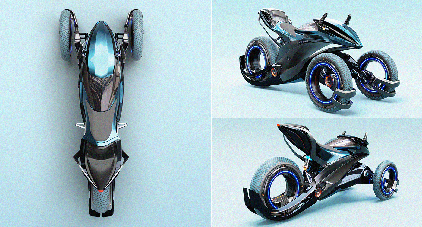 concept，three wheeled motorcycle，Appearance design，Cool，future，