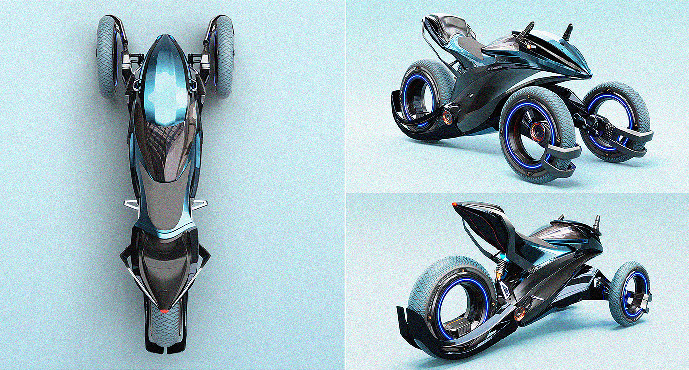concept，three wheeled motorcycle，Appearance design，Cool，future，