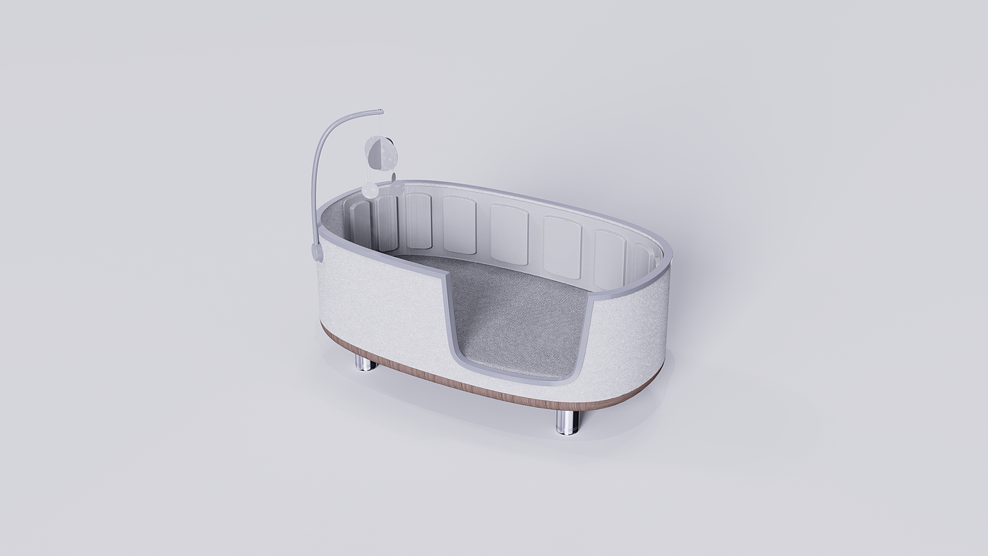 Baby bed，Nordic style，White rendering，concise，