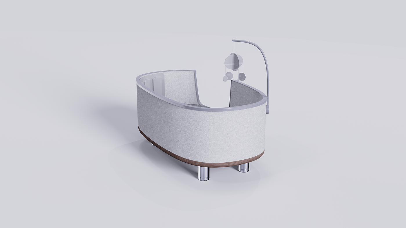 Baby bed，Nordic style，White rendering，concise，