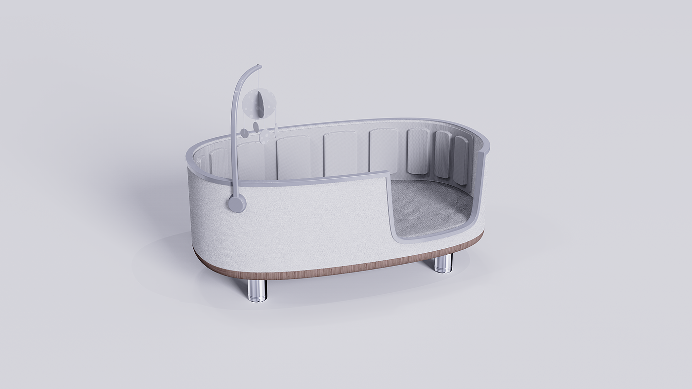 Baby bed，Nordic style，White rendering，concise，