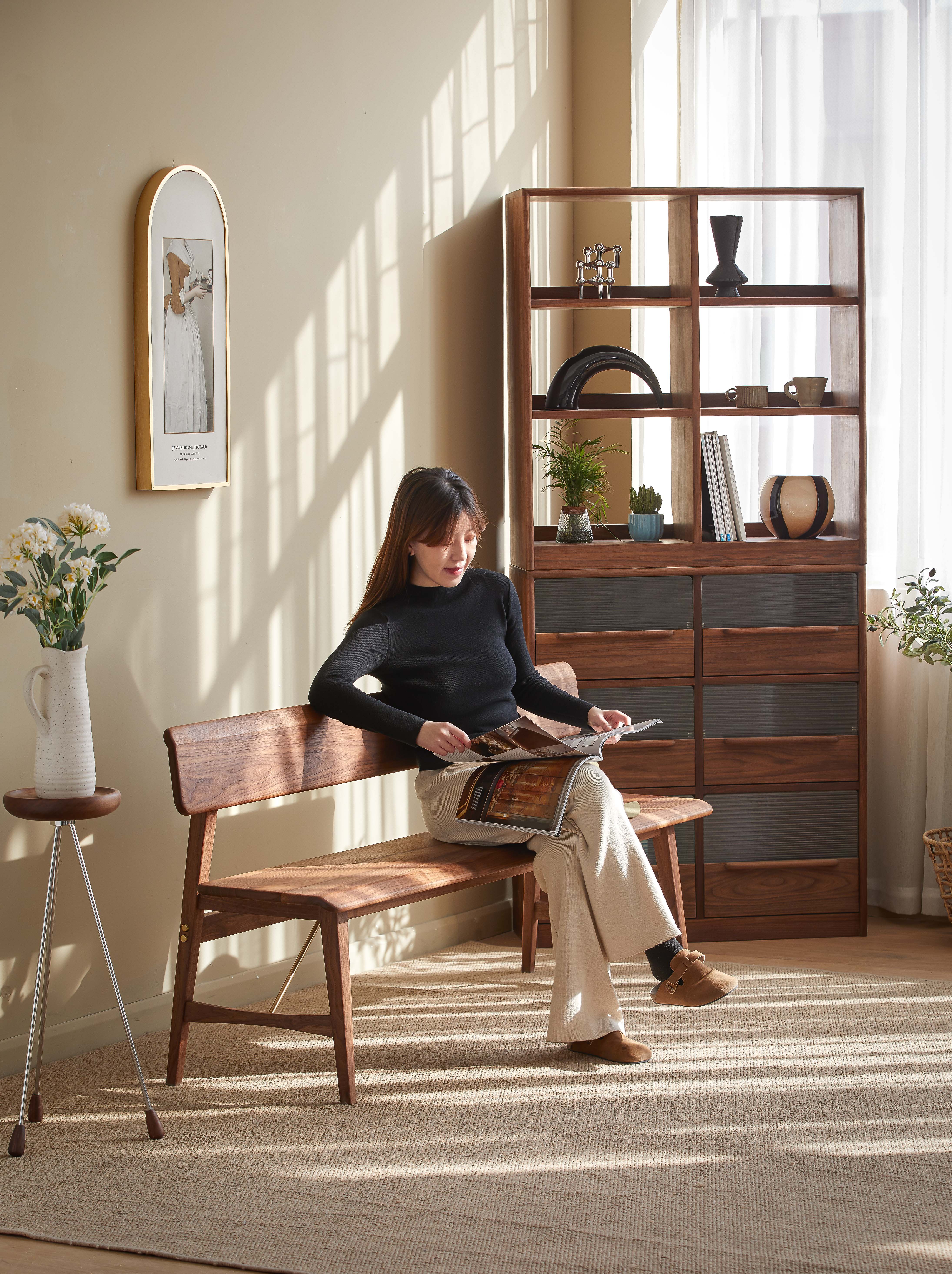 bench，North American black walnut，furniture design ，