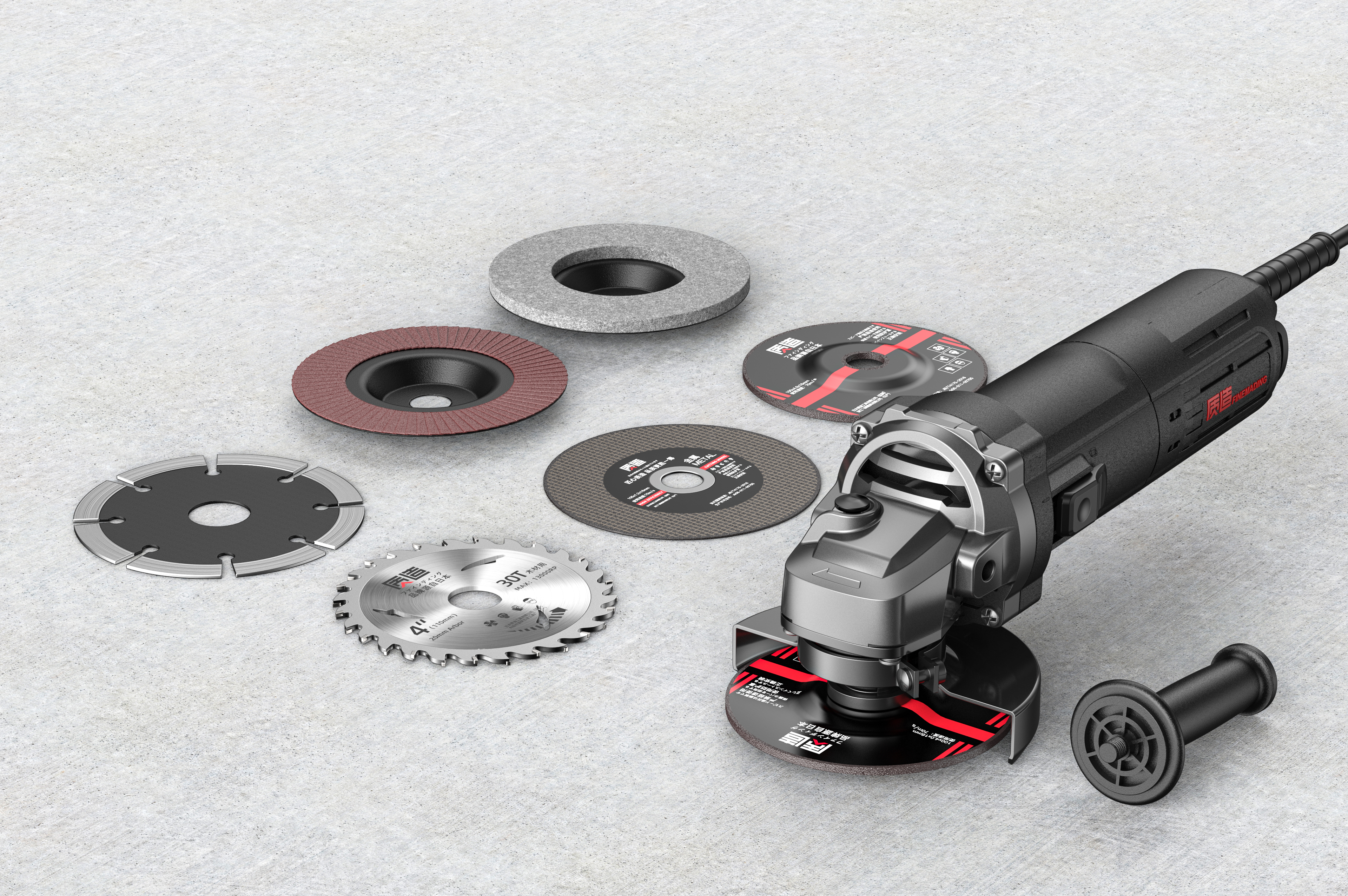 Product rendering，Hardware tools，Electric tool，Electric chain saw，Angle grinder，Car washing machine，level，