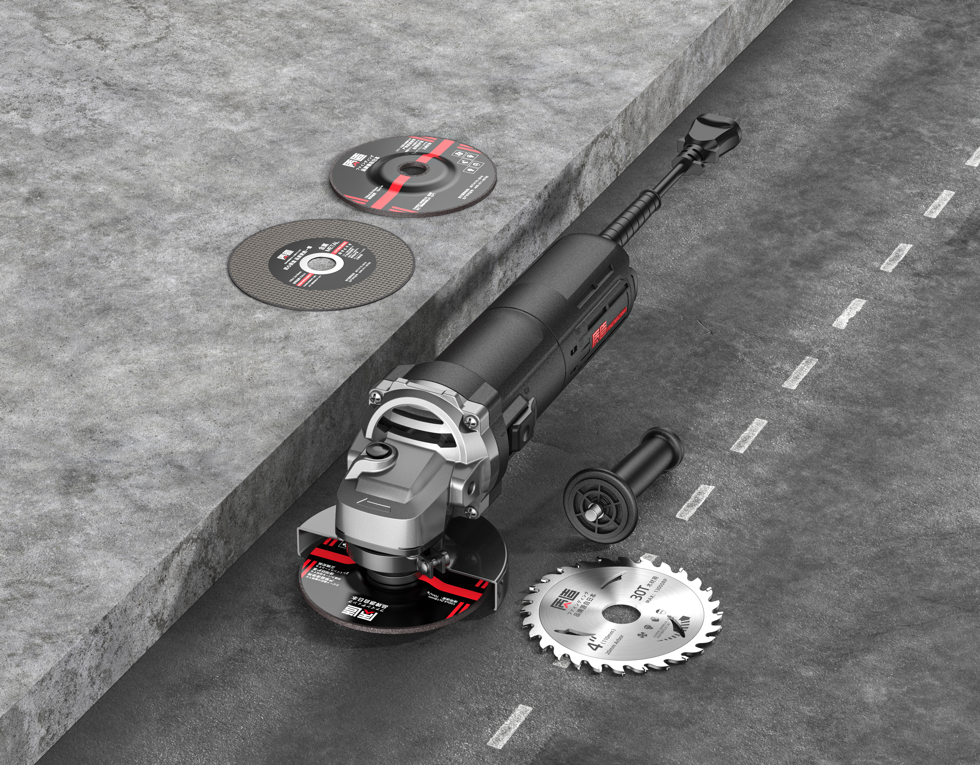 Product rendering，Hardware tools，Electric tool，Electric chain saw，Angle grinder，Car washing machine，level，