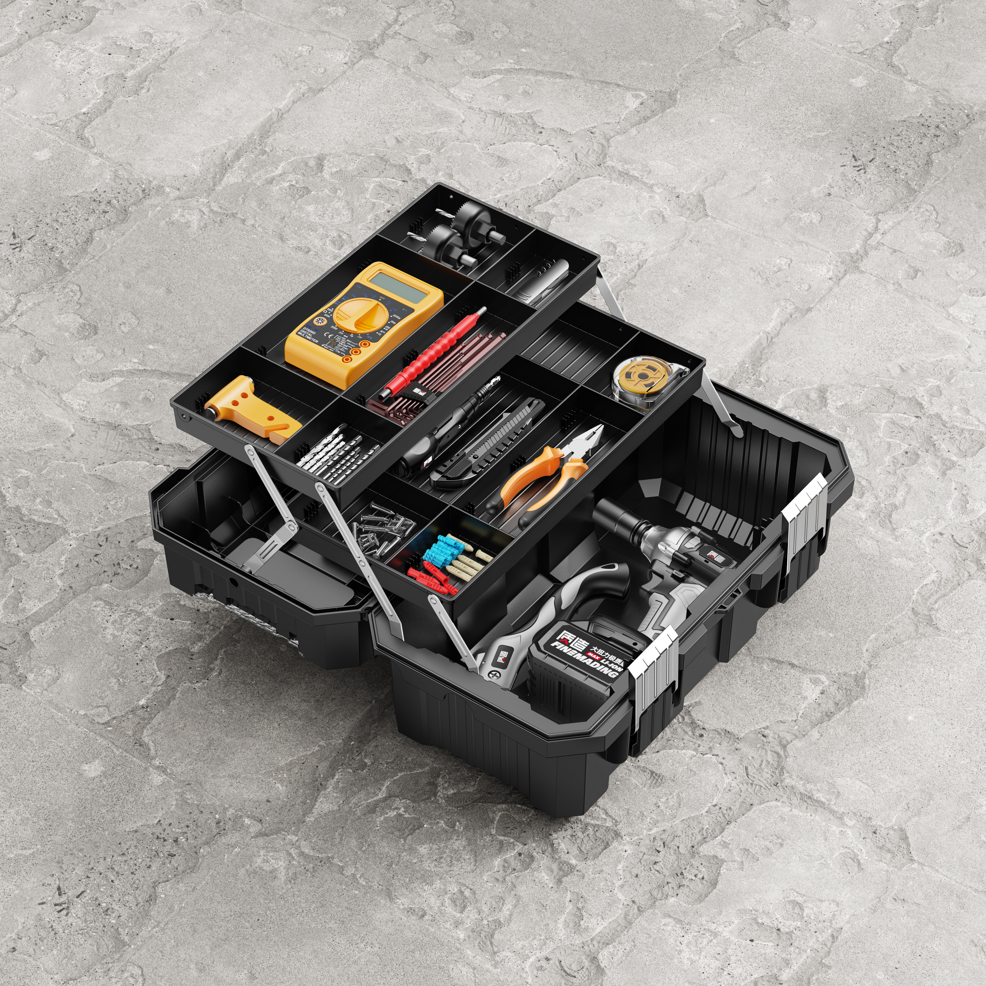 Product rendering，Hardware tools，Electric tool，Electric chain saw，Angle grinder，Car washing machine，level，