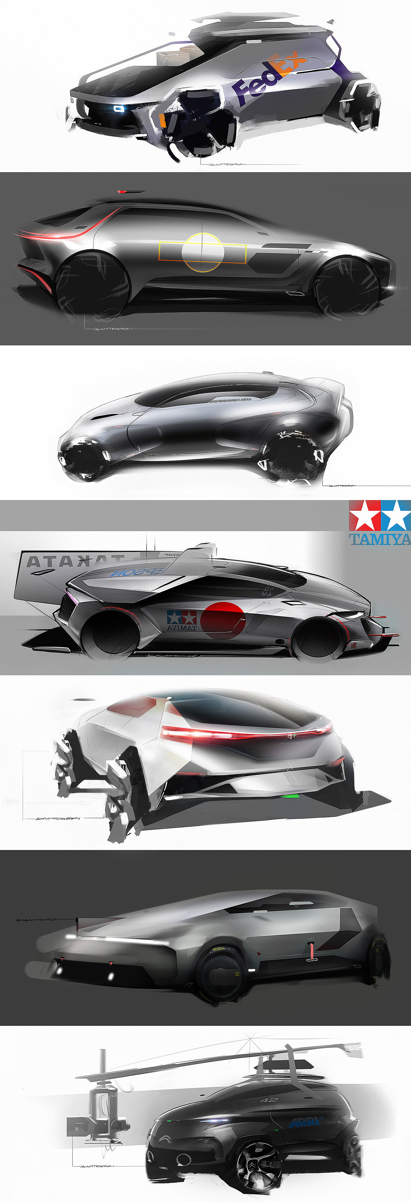 Roman Ignatowski，Car sketch，product design，Streamlined design，Marker performance，Personal car design sketch collection，