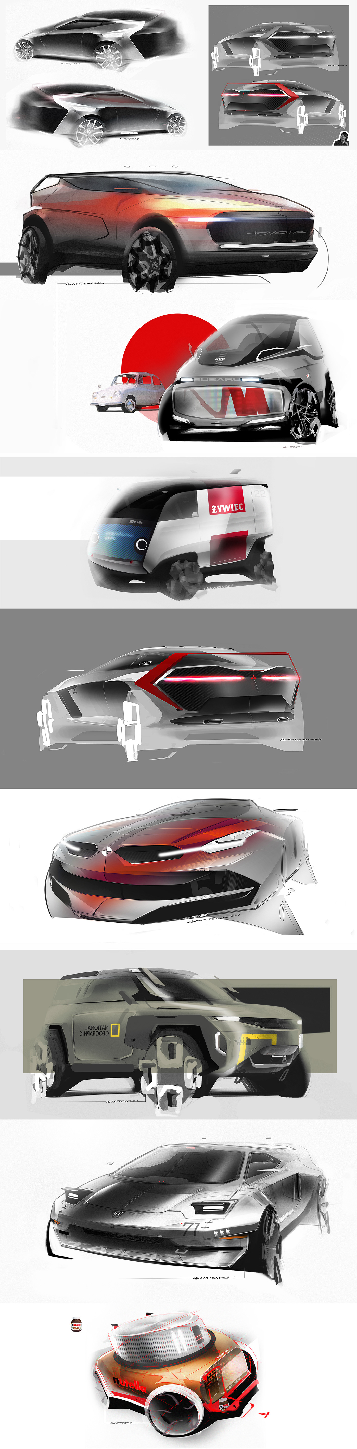 Roman Ignatowski，Car sketch，product design，Streamlined design，Marker performance，Personal car design sketch collection，