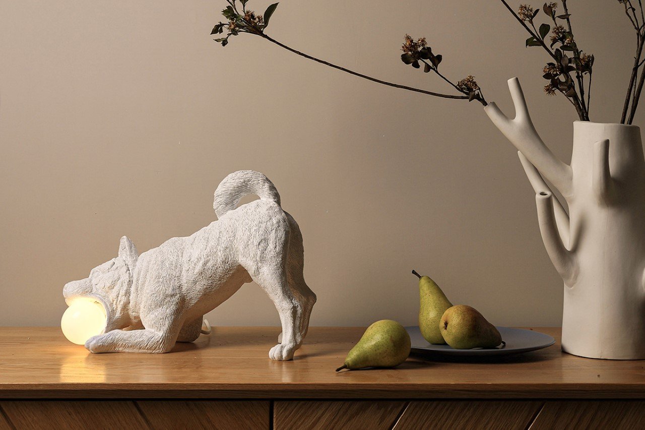 Practical design，Decoration design，product design，Minimalism，resin，3D printing，Playful Dog X Lamp，Emotional design，