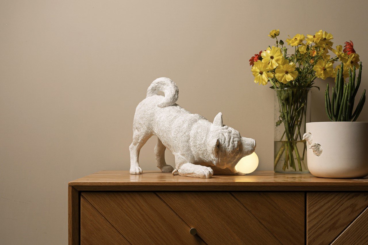 Practical design，Decoration design，product design，Minimalism，resin，3D printing，Playful Dog X Lamp，Emotional design，