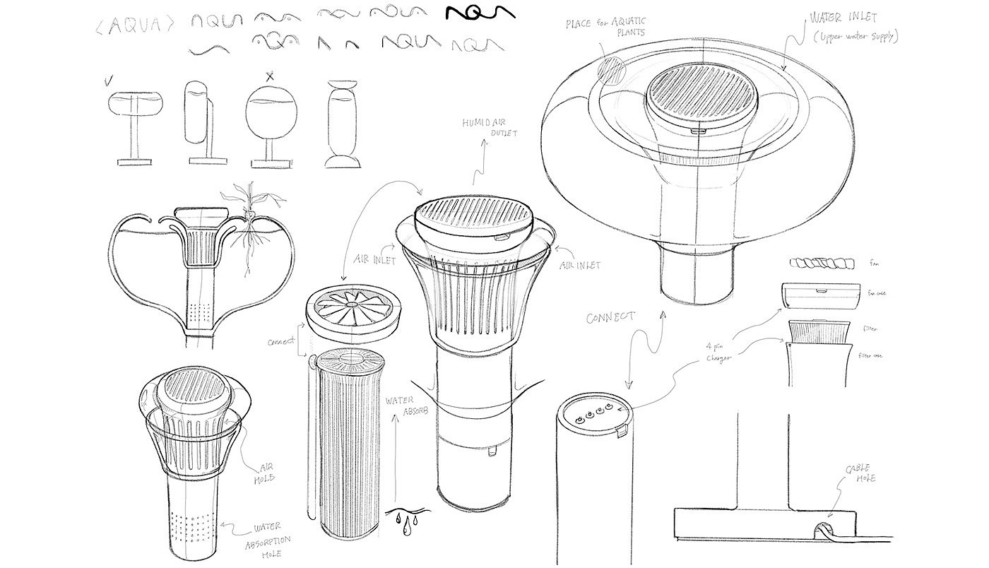 Junha Kam，aqua，product design，Natural vaporization humidifier，Simple design，