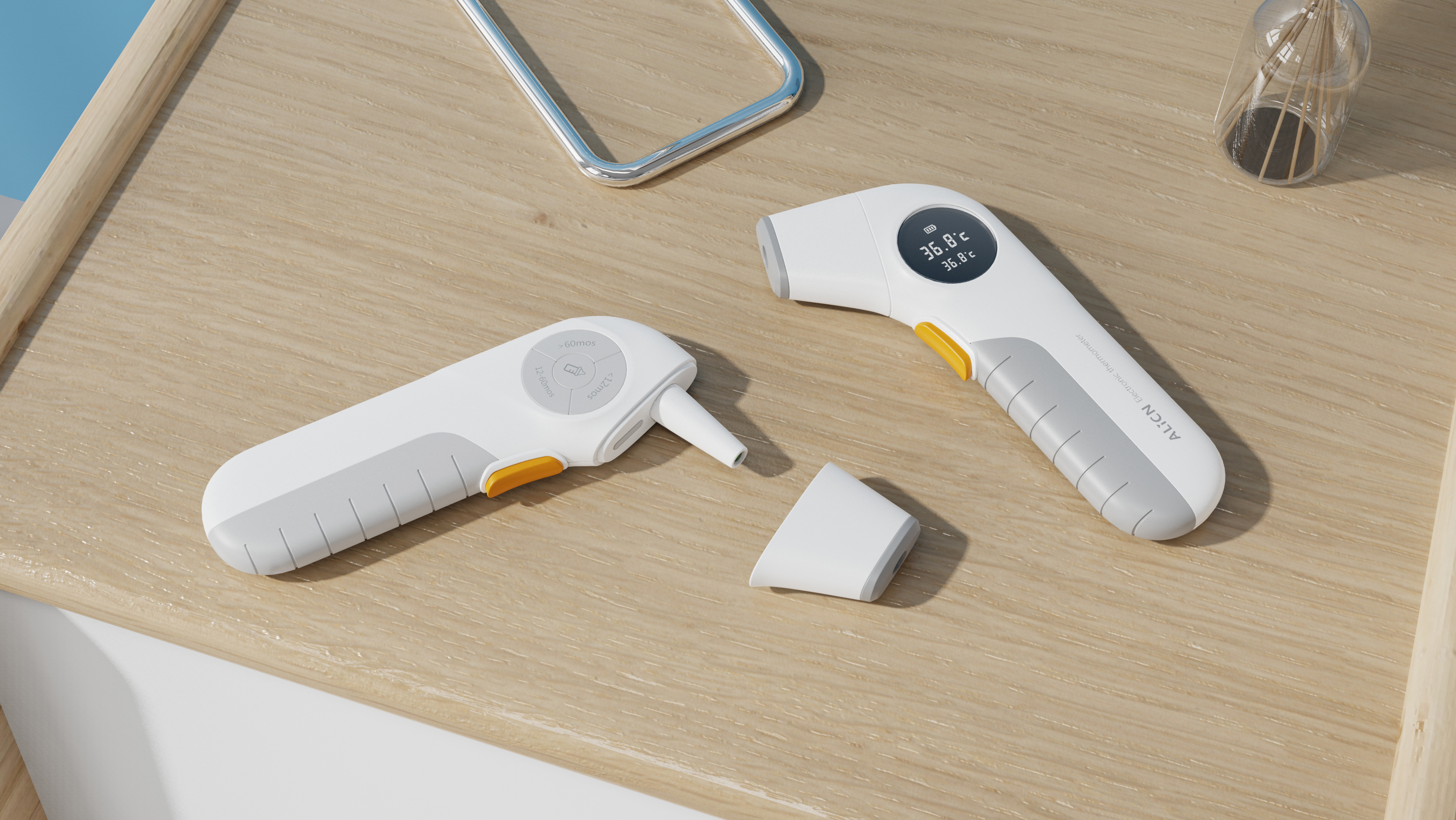 Ear temperature gun，forehead thermometer，Whole case design，Home medical，Electronic thermometer，