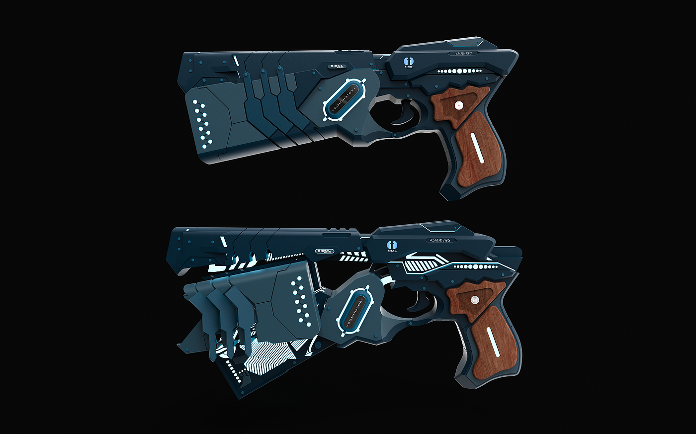 The Abrator Pistol，Simple deformation animation，Modeling and rendering，Future police equipment，concept，Animation film and television works，