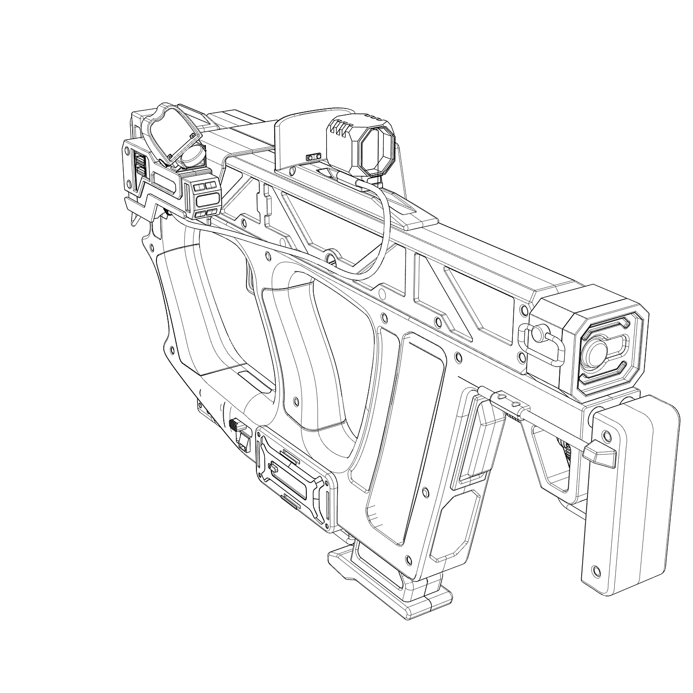 conceptual design，Space environment，gun，Game design，Prop design，Wireframe，