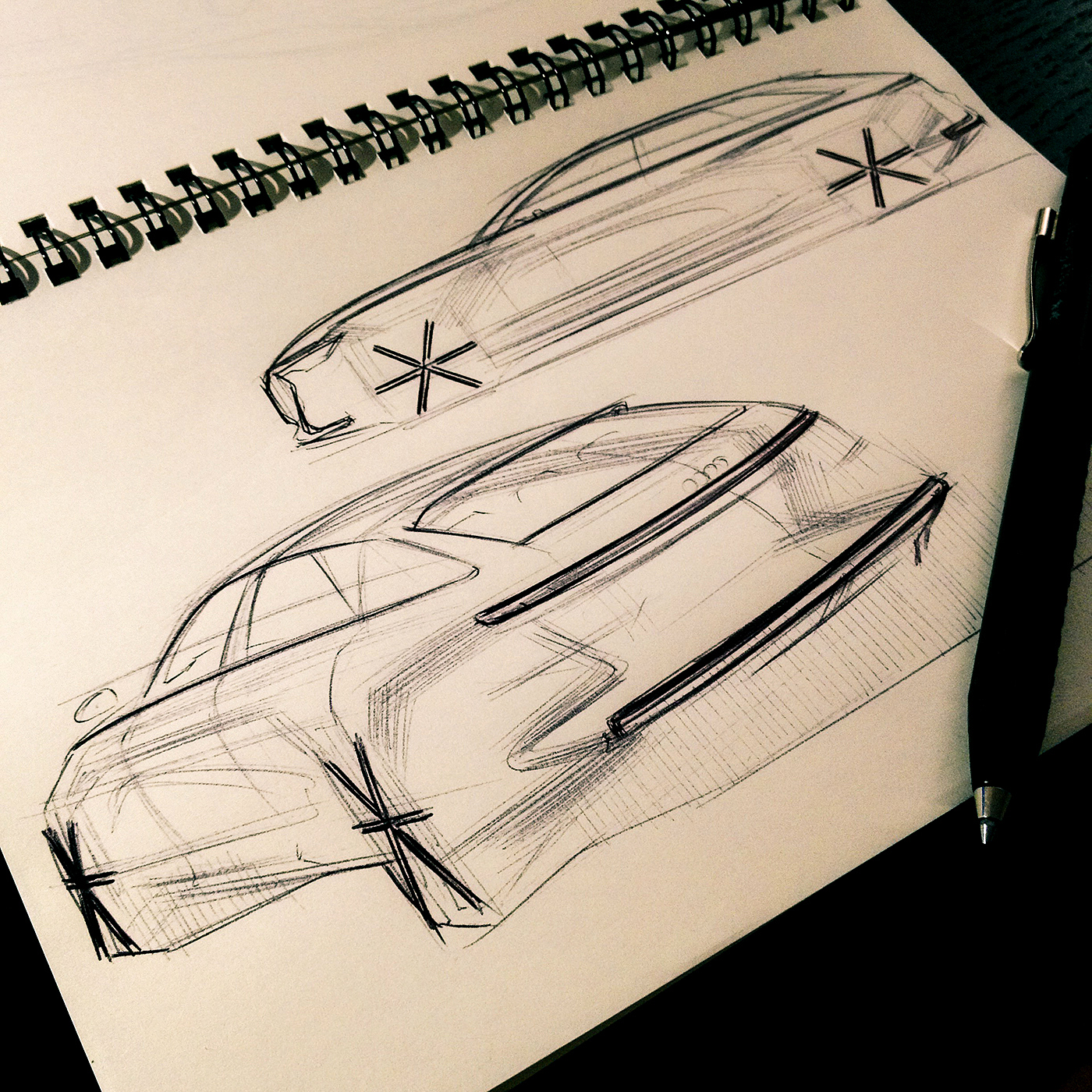 automobile，Hand drawn，painting，Line，marker pen，