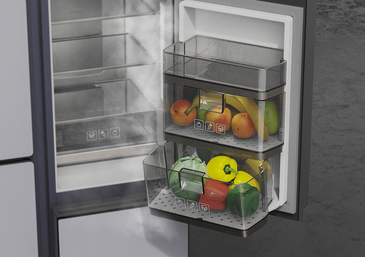 Refrigerator，household electrical appliances，product design，Appearance design，delicate，