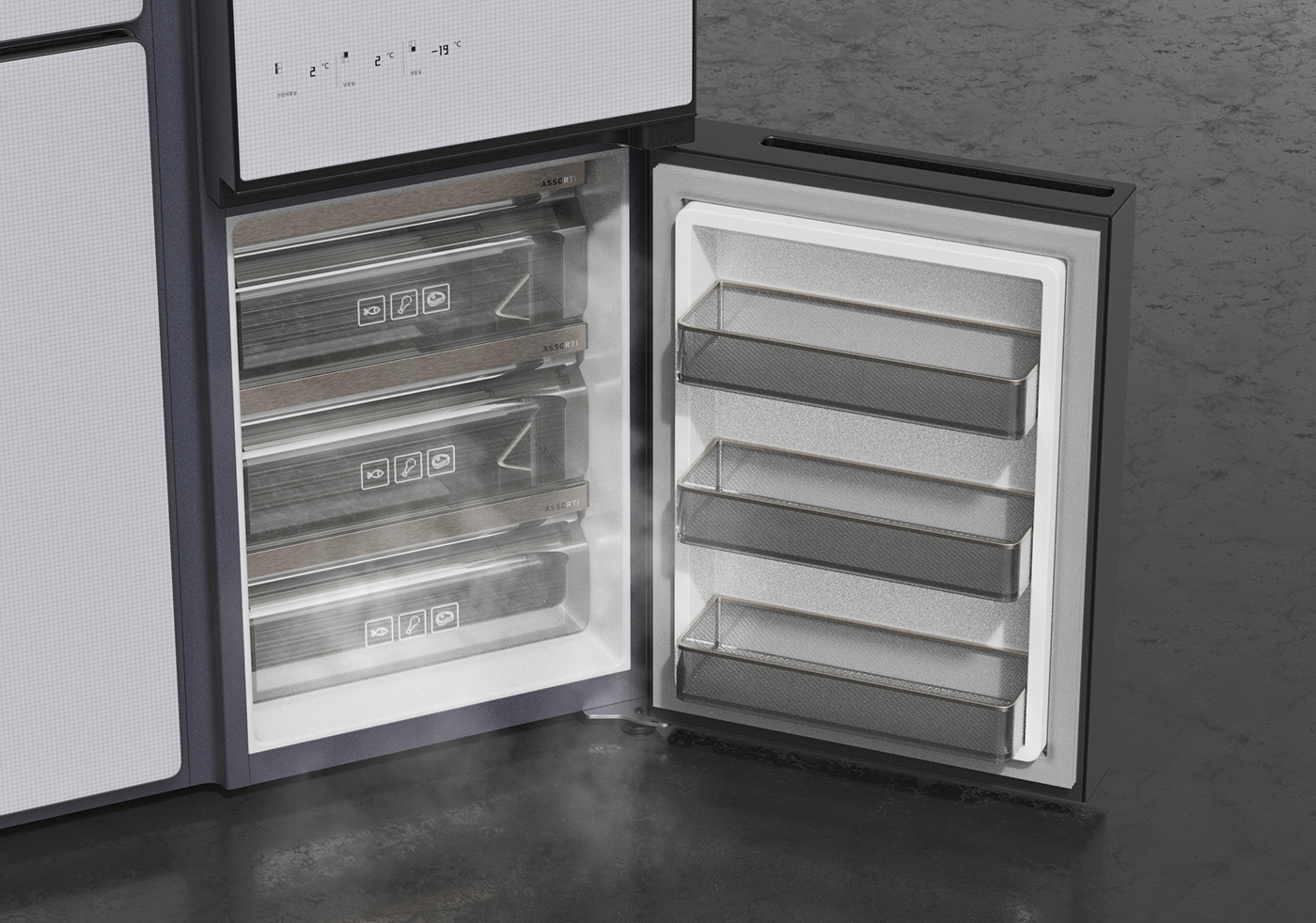 Refrigerator，household electrical appliances，product design，Appearance design，delicate，