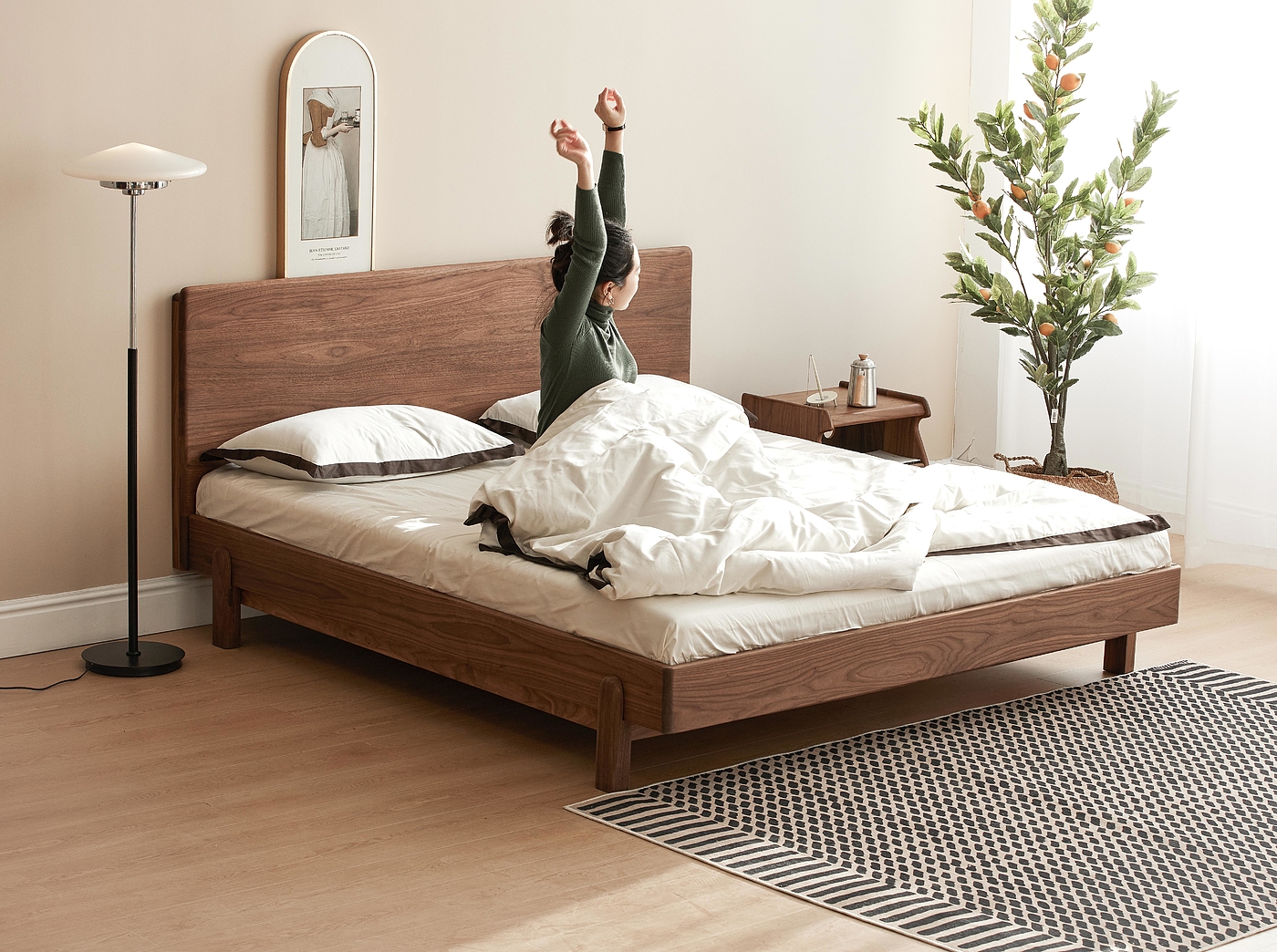 Solid wood bed，North American black walnut，furniture design ，Bedroom decoration，