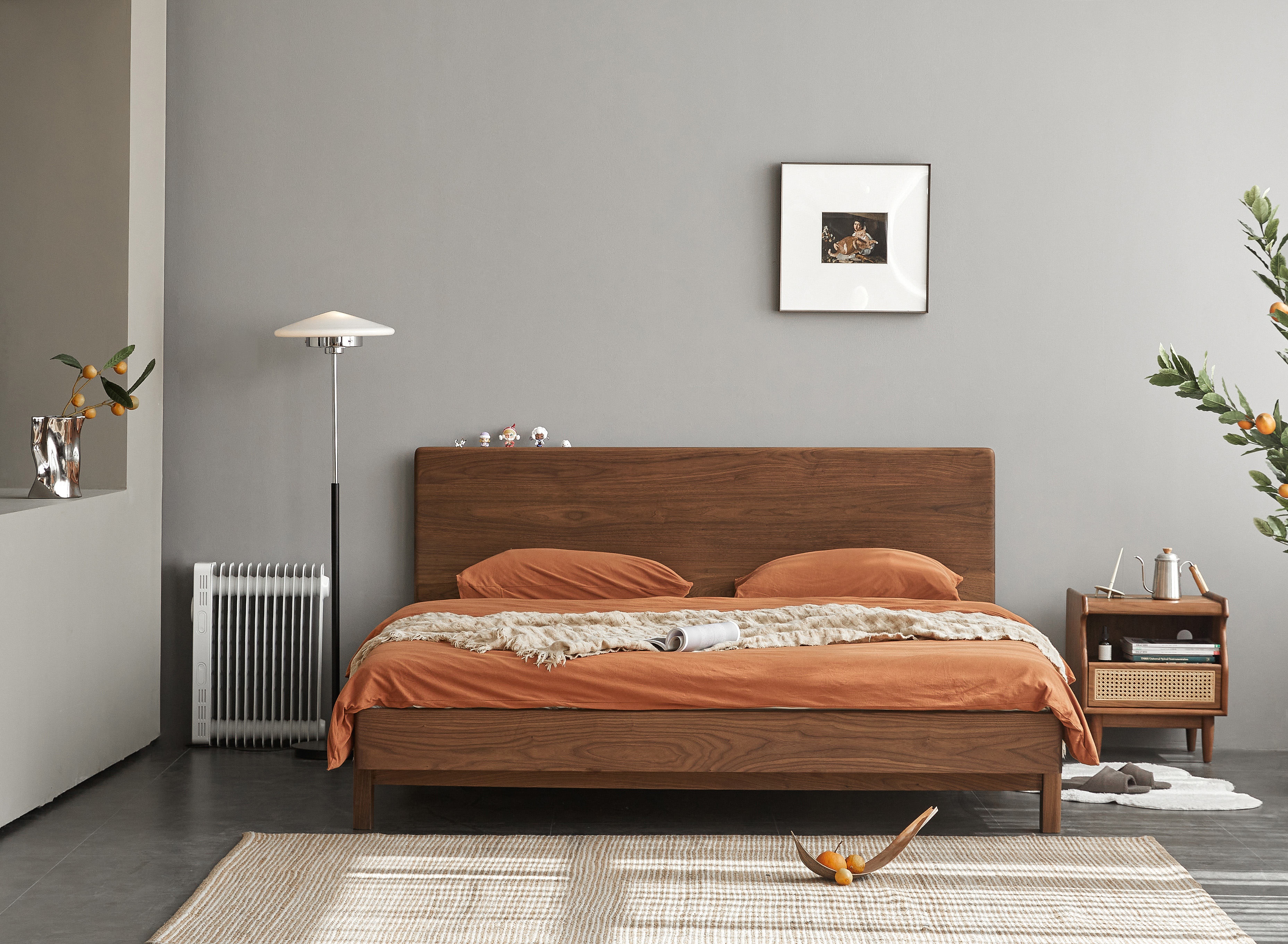 Solid wood bed，North American black walnut，furniture design ，Bedroom decoration，