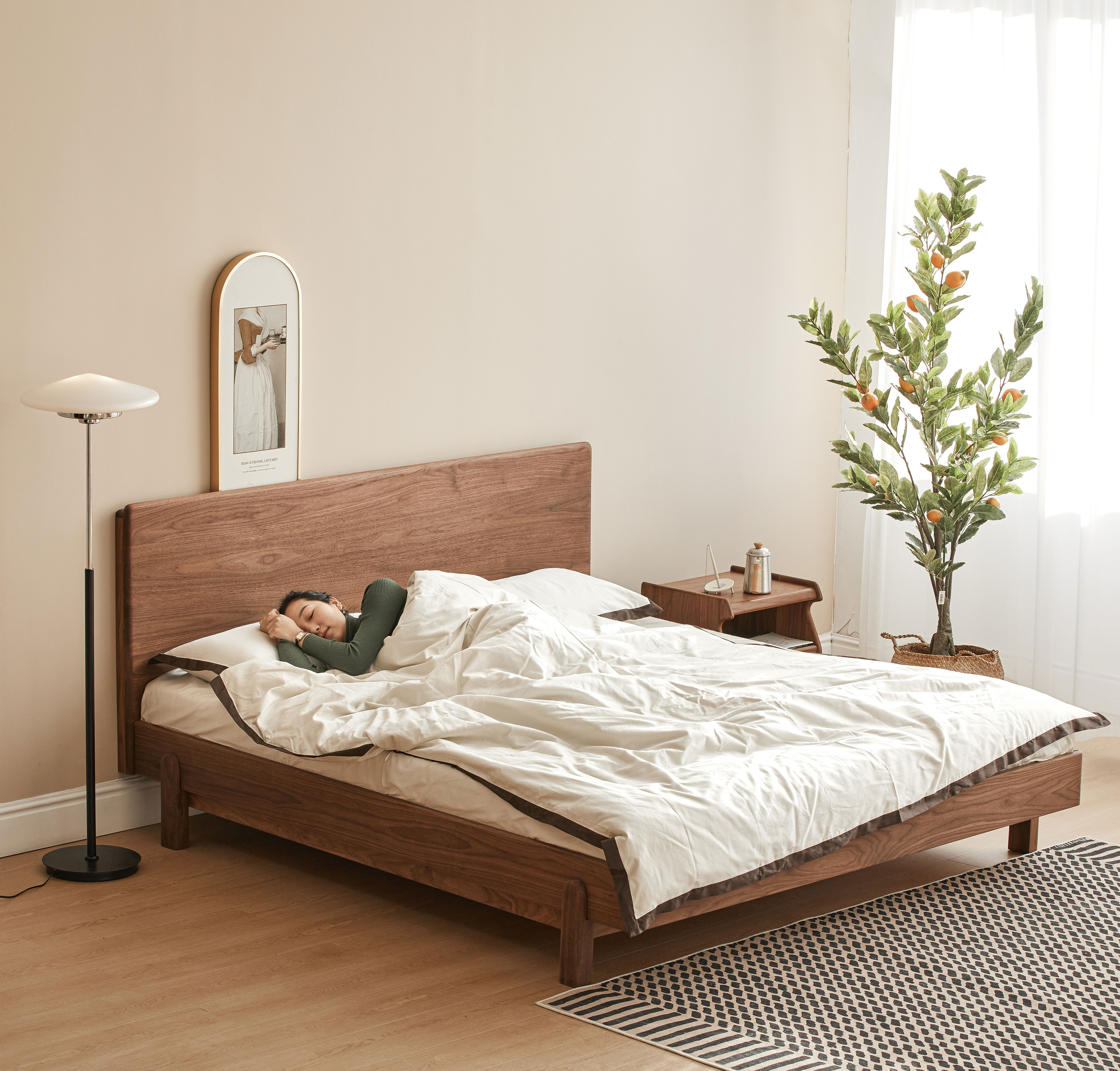 Solid wood bed，North American black walnut，furniture design ，Bedroom decoration，